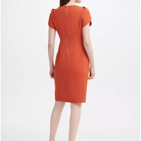 Calvin Klein Tulip Sleeve Sheath Dress Cocktail Spicy Orange Womens Size 2 - Picture 2 of 10